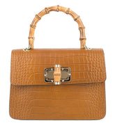 Tatiana - Mini Borsa a Mano in Vera Pelle con Manico in Bambù